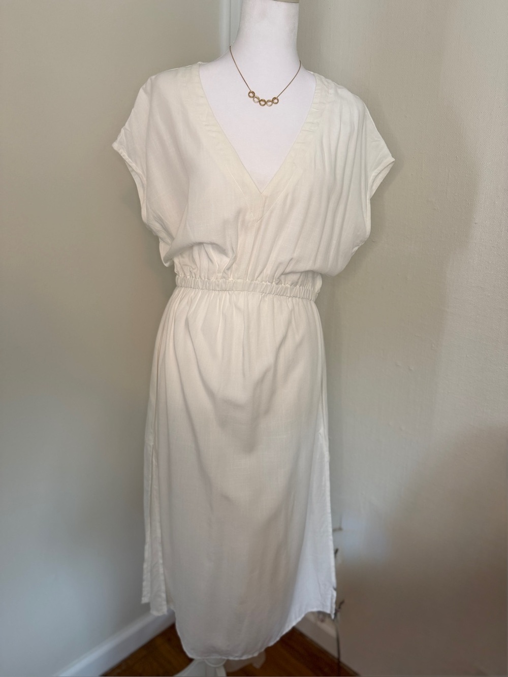 CUPSHE White Linen Blend MIDI Dress Smocked Waist Size M NWT - Picture 2 of 6